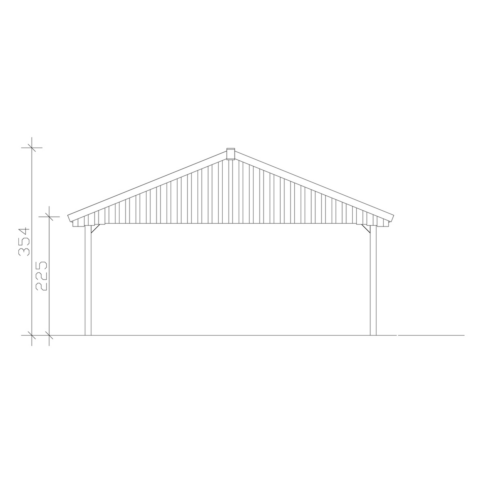 Doppelcarport 'Wallgau' mit roten Schindeln 620 x 500 cm natur